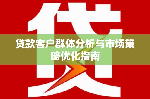 大邑贷款客户群体分析与市场策略优化指南